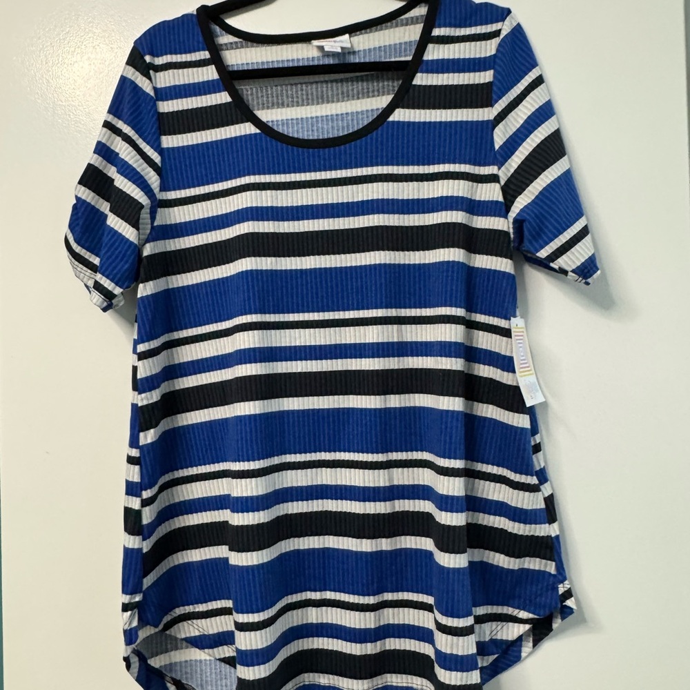 Lularoe Morgan - Striped Blue and Black Women's Top